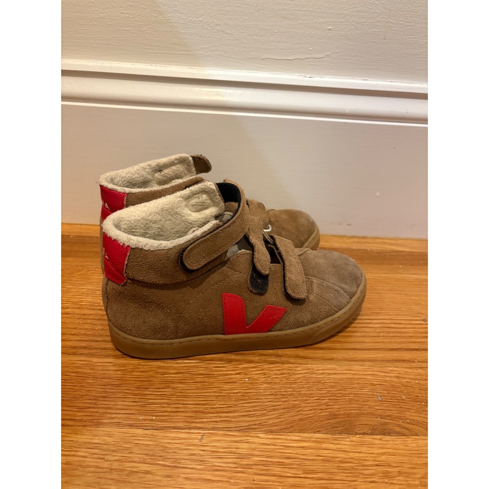 Veja Kids Suede High Top Sneakers Brown Red Sherpa Lined Size US 3 EUR 34